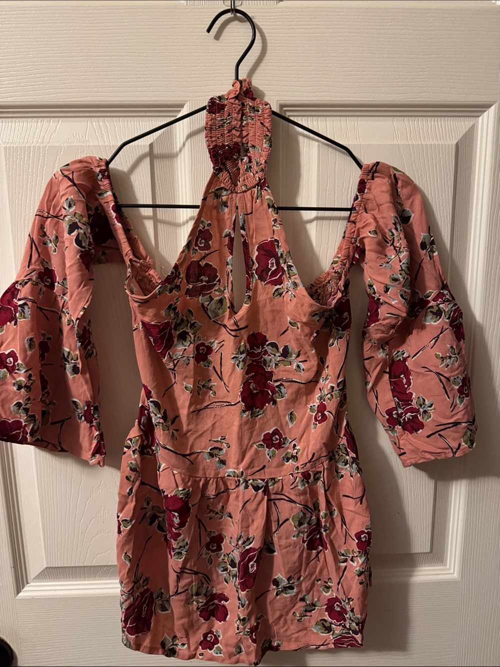 Floral Pink Halter Ruffle-Sleeve bell top